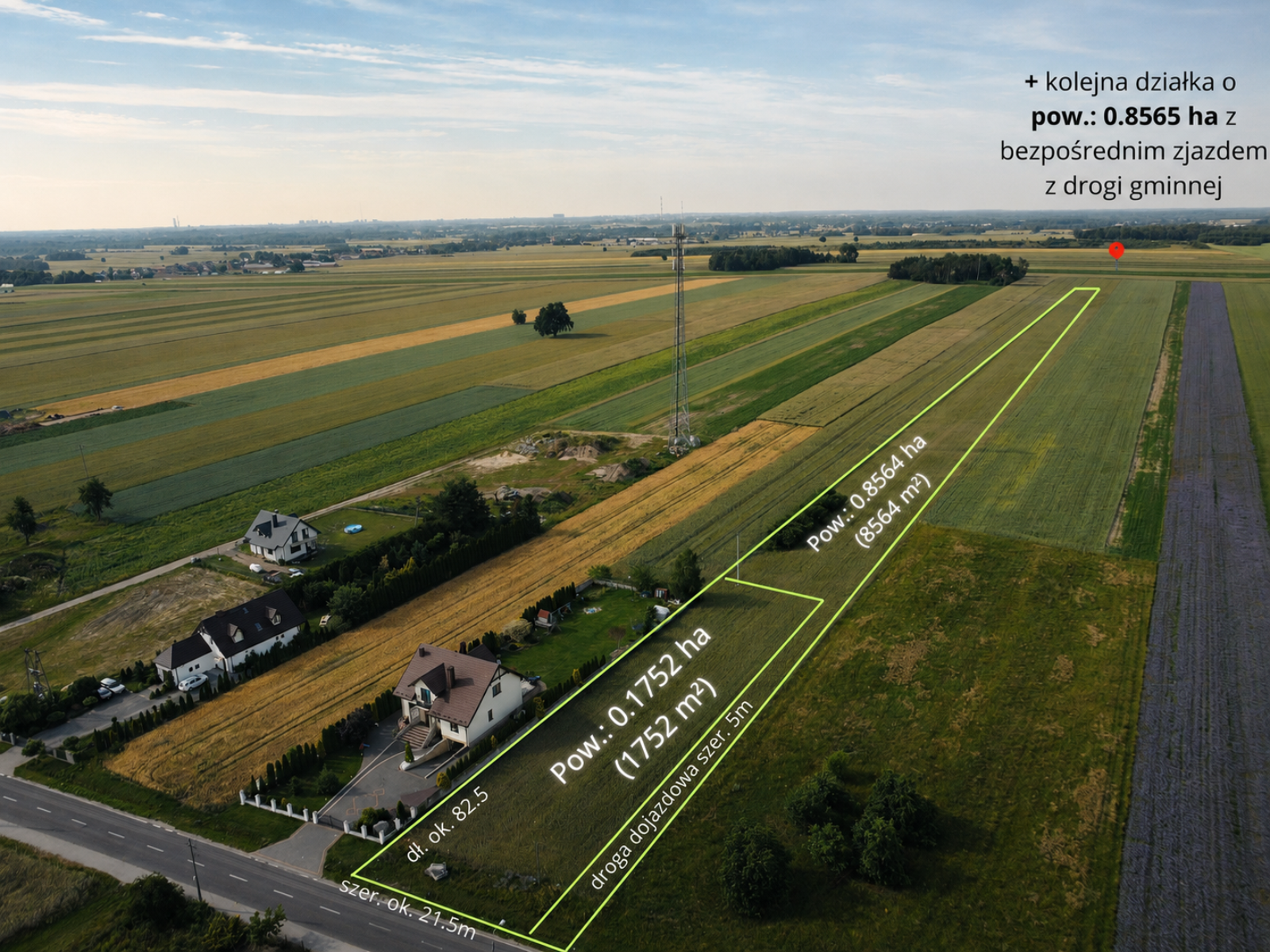 Działki z potencjałem budowlanym i inwestycyjnym (od 17,5 ara do 1,7 ha) – Kalinko (gm. Rzgów)